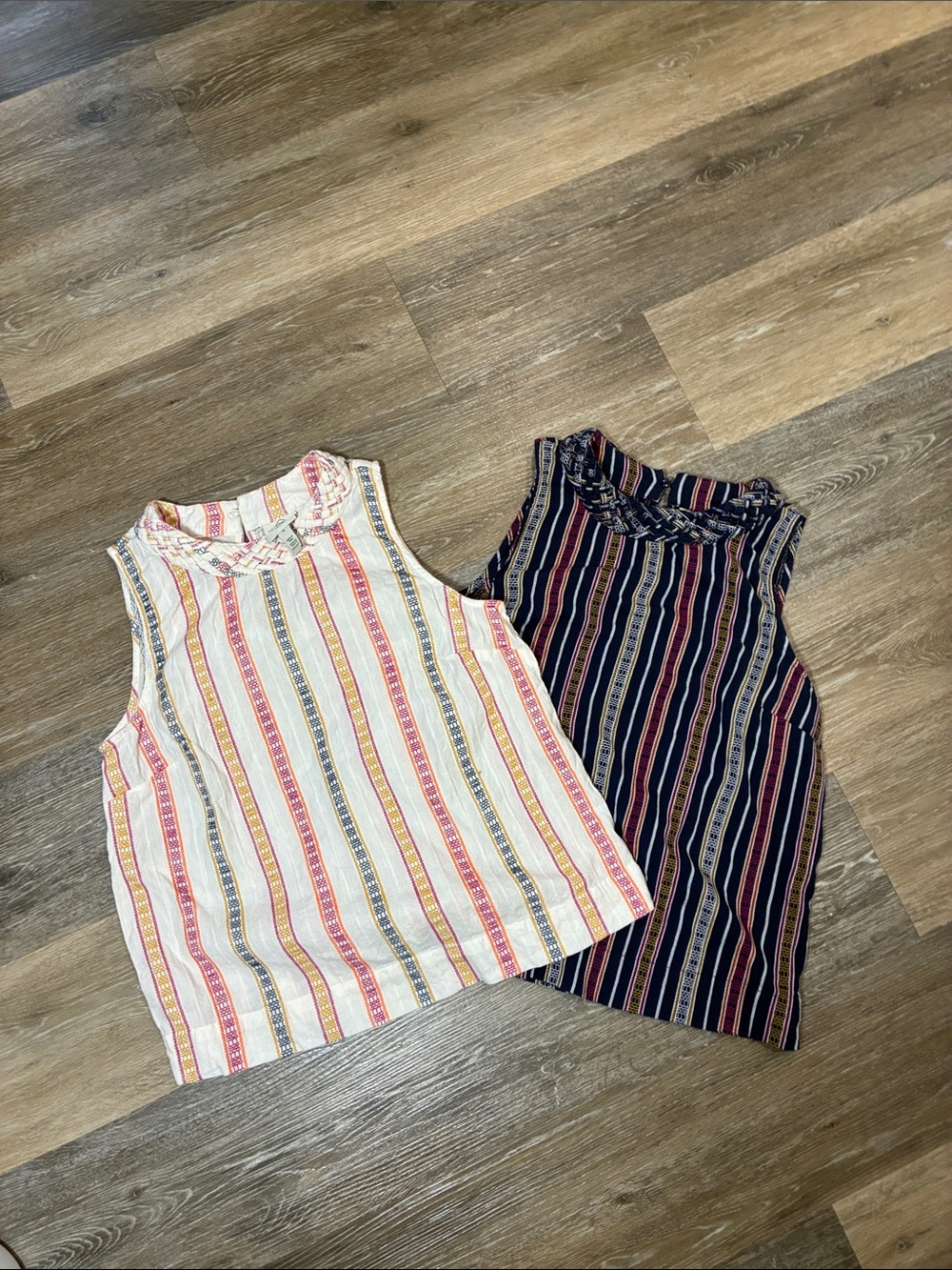 St. John's Bay Striped Ruffle-Neck Tank Tops — White & Navy